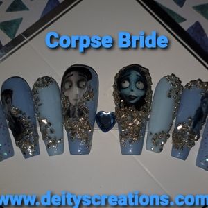 A Corpse bride blue summer press on  uv gel nails pPN51